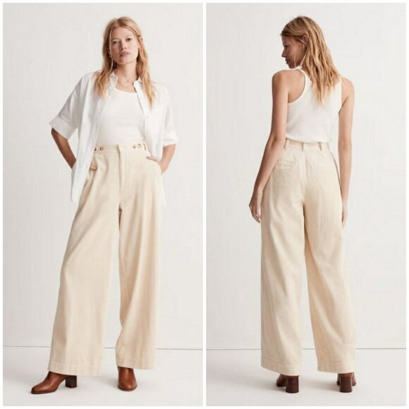 💕MADEWELL💕 Corduroy Harlow Wide-Leg Pants ~ Alabaster 12 NWT - Picture 1 of 15
